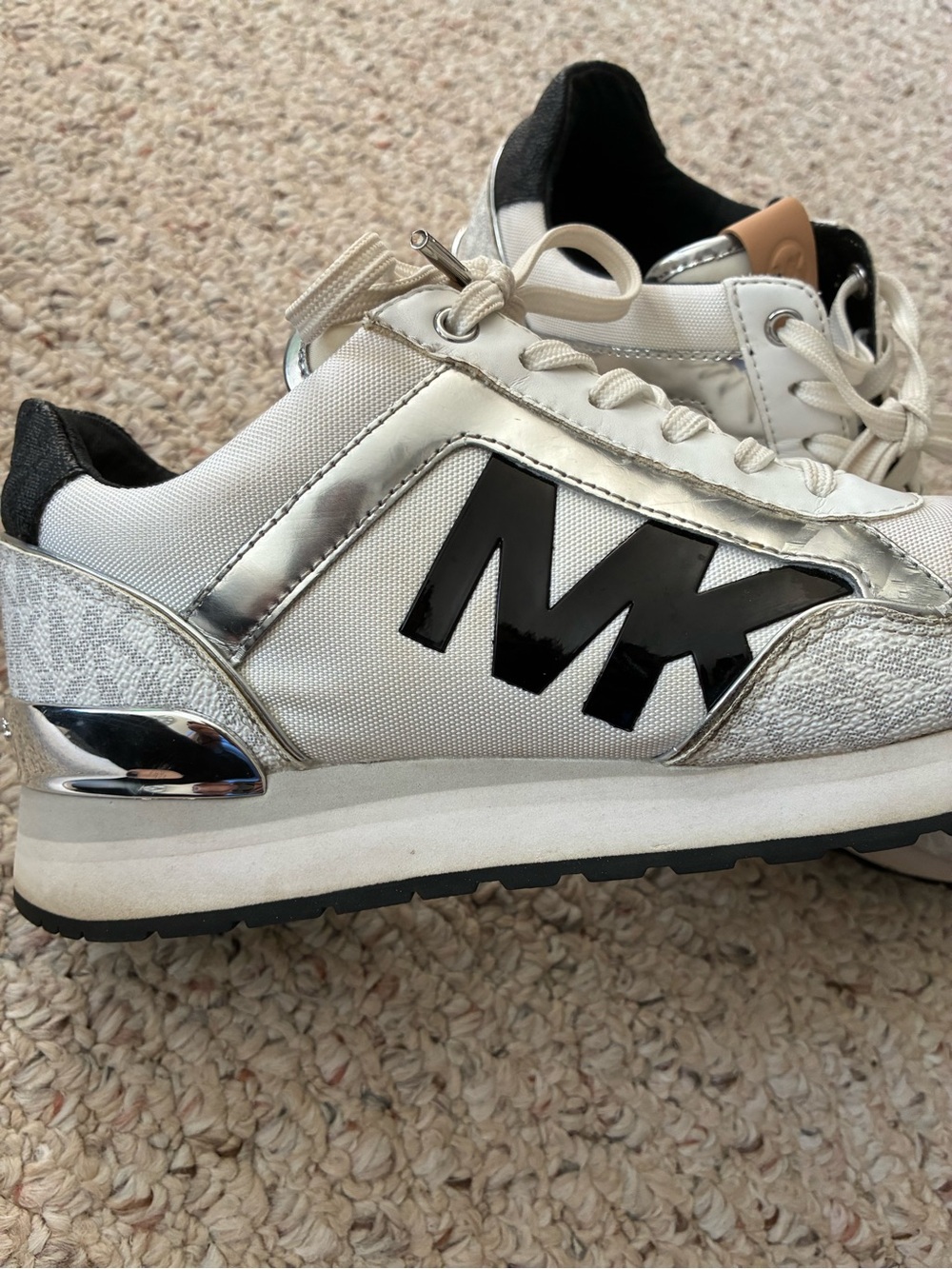 Michael Kors Allie Wrap Trainer Sneakers in Silver & White